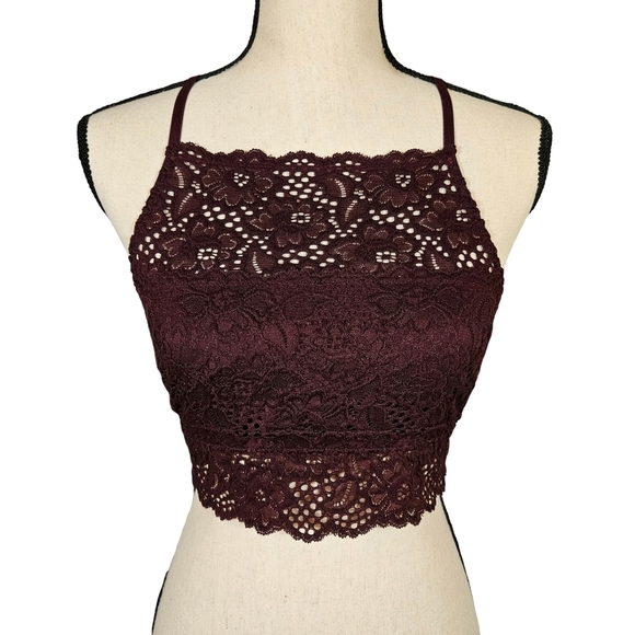 Aeri Racerback Lace Bralette, Burgundy, Medium - Picture 1 of 10